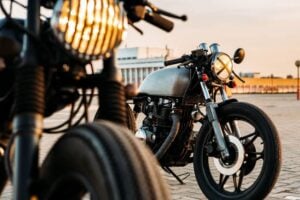 close up of two motorcycles