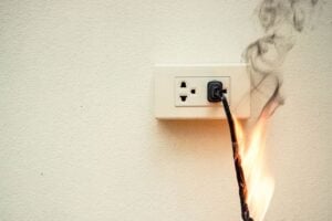 on fire cord plugged into outlet