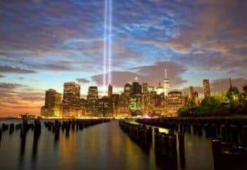 New York City Manhattan skyline with Tribute in Light