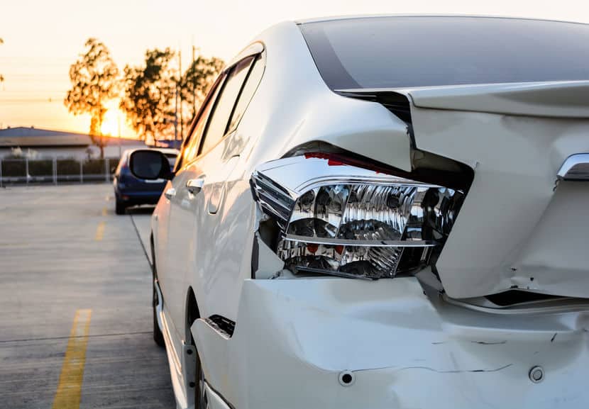 close up of a car that has been rear ended in a car crash