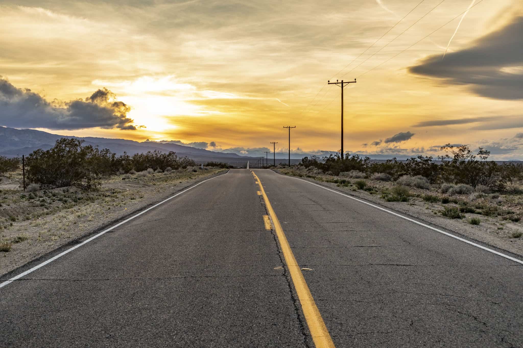 street in sunset at twenty-nine palms in California, USA