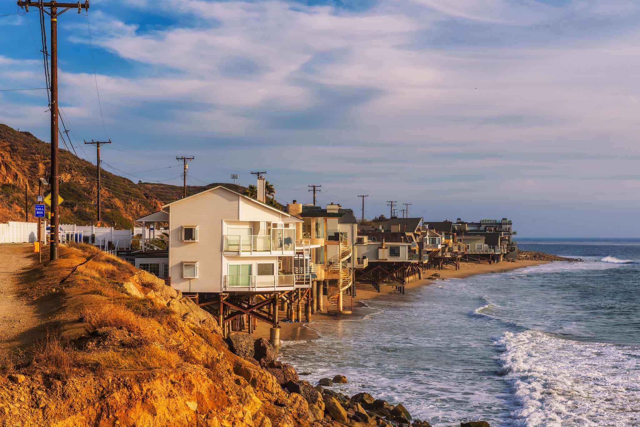 Luxury oceanfront homes of Malibu beach near Los Angeles, California