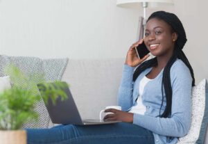 woman talking on the phone to the barnes firm, asking what she should say to her insurance company after an accident