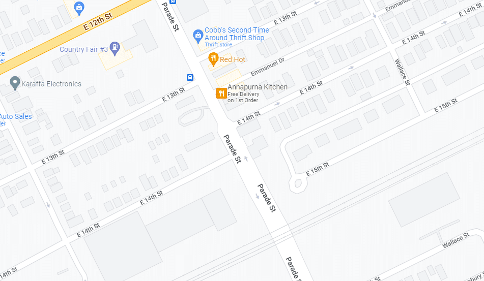 intersection of East 14th Street and Parade Street